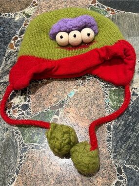 Green & Red Monster Earflap Hat with Purple Accent